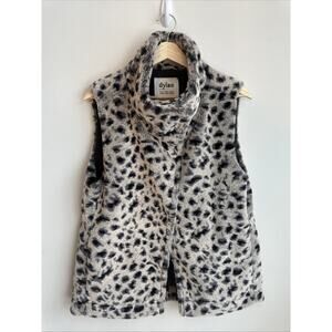 dylan Gray Leopard Snap Vest Animal Print Faux Fur Vest Size Medium Cream Black